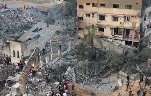 Thumbnail preview image for the video titled: "Al-Taj 3" residential building totally destroyed by IDF bombing