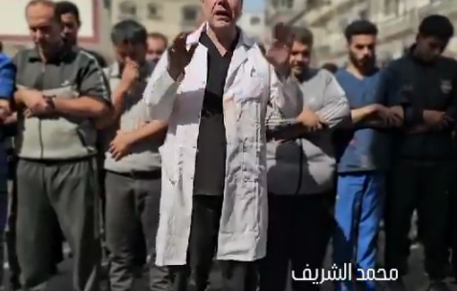 Thumbnail preview image for the video titled: Dr. Abu Safiya leads funeral prayer for his son Ibrahim, murdered in IDF raid