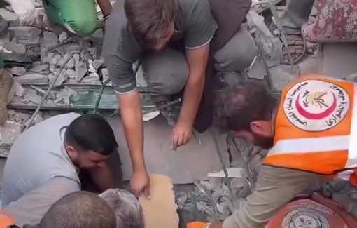 Thumbnail preview image for the video titled: Rescue young woman trapped under the rubble after IDF bombing