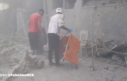 Thumbnail preview image for the video titled: Palestine Red Crescent teams have retrieved the bodies of two female individuals and rescued four others