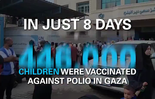 Thumbnail preview image for the video titled: The final phase of a polio vaccination campaign in north Gaza has been suspended due to escalating bombardment and mass displacement