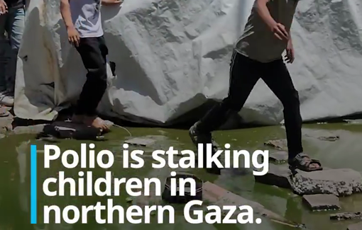 Thumbnail preview image for the video titled: About 30,000 children in north Gaza are being blocked from getting the second round of polio vaccination