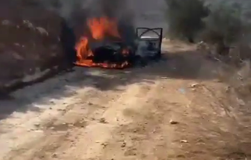 Thumbnail preview image for the video titled: Palestinian's car is burned while picking olives near the town of Kablan, southeast of Nablus.