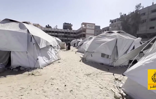 Thumbnail preview image for the video titled: Families displaced from North Gaza live in tents without sustenance