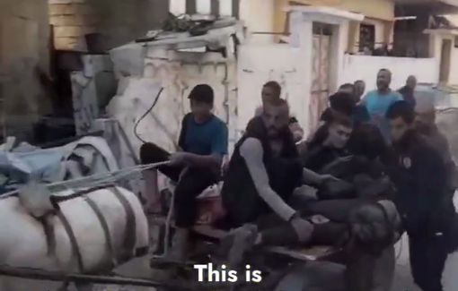 Thumbnail preview image for the video titled: Casualties from Israeli strike on market transported on donkey carts