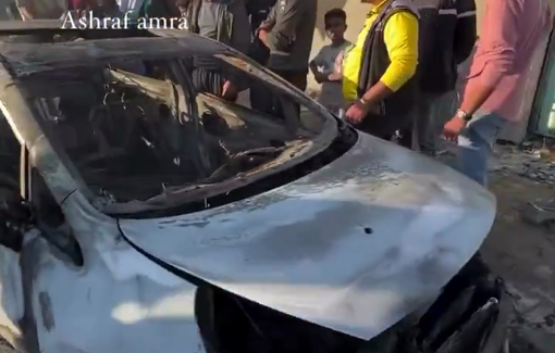 Thumbnail preview image for the video titled: Car completely burnt by Israeli drone attack killing 3 Palestinians