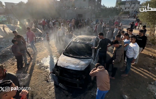 Thumbnail preview image for the video titled: Israeli droned bombed a car burning it and killing 3 civilians