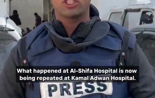 Thumbnail preview image for the video titled: The Israeli army raided Kamal Adwan Hospital in northern Gaza, abducting hospital staff and patients. Their whereabouts are unknown.