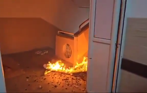 Thumbnail preview image for the video titled: Israeli shelling causes fire to burn in hospital's surgery department