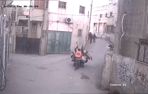 Thumbnail preview image for the video titled: Israeli soldiers use a Palestinian garbage collectors as human shield