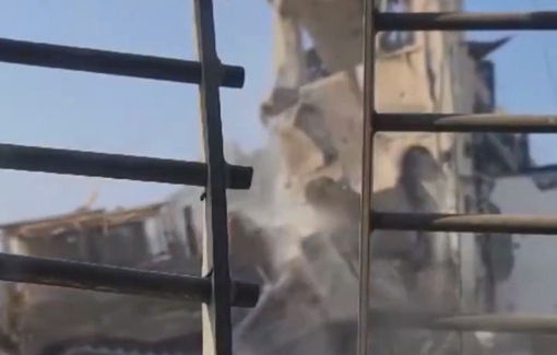 Thumbnail preview image for the video titled: The Israeli Steel Cat Company Engineering soldiers demolish a building