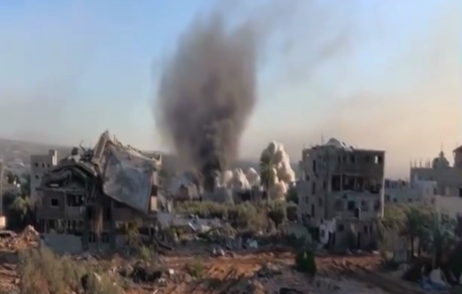 Thumbnail preview image for the video titled: Random blowing up of homes and buildings by IDF troops in Gaza