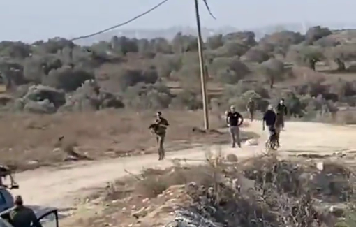 Thumbnail preview image for the video titled: Israeli settlers and soldiers attacked farmers while they were picking olives in Qaryut