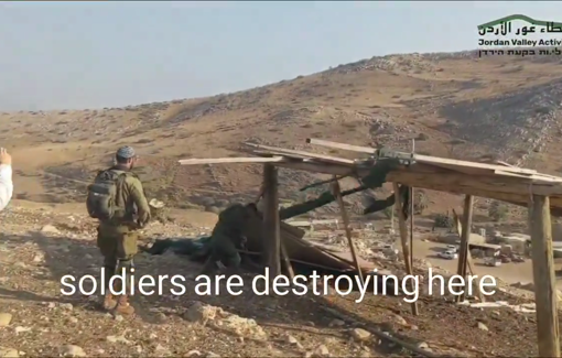 Thumbnail preview image for the video titled: IDF soldiers celebrate eve of their Sukkot holiday destroying a Palestinian's sheepfold