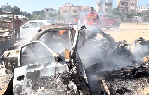 Thumbnail preview image for the video titled: Car bombed by Israeli aircraft in Nuseirat