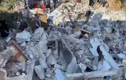 Thumbnail preview image for the video titled: Civilians search for missing persons under the rubble of houses destroyed by the Israeli army in Qabatiya