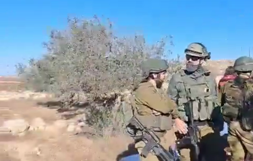 Thumbnail preview image for the video titled: Israeli soldiers and settlers works In tandem to attack farmers, their land and their harvest