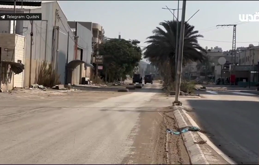 Thumbnail preview image for the video titled: Israeli forces stationing in front of the entrance to Nur Shams camp in Tulkarm