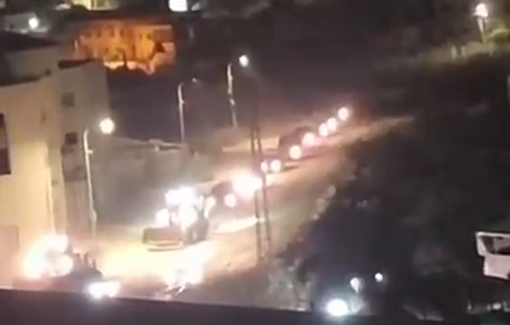 Thumbnail preview image for the video titled: Israeli armored vehicles parade in Nur Shams during the night