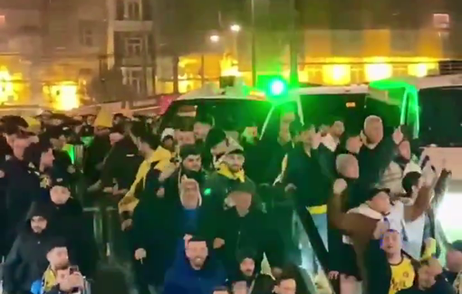 Thumbnail preview image for the video titled: Maccabi supporter singing their genocidal song in Amsterdam