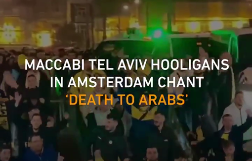 Thumbnail preview image for the video titled: Israeli football fans repetadly chant "“Let the IDF fuck the Arabs”