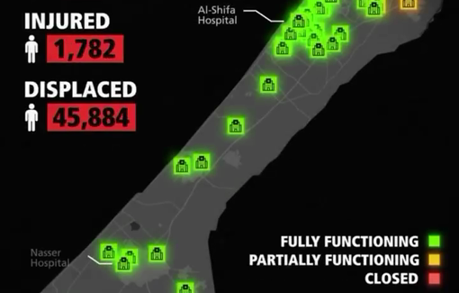 Thumbnail preview image for the video titled: Timeline mapping of Israel's  dismantlement of Gaza's hospitals