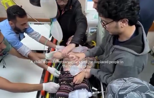 Thumbnail preview image for the video titled: Child injured in Israeli strike on a tent in Nuseirat