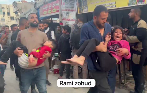 Thumbnail preview image for the video titled: Children injured in Israeli strike on Omar al-Mukhtar Market