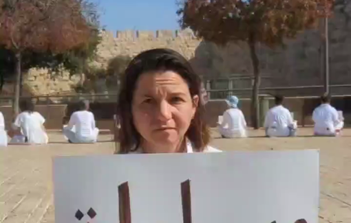 Thumbnail preview image for the video titled: Silent demonstration for ceasefire in Jerusalem by Palestinian and Israeli women