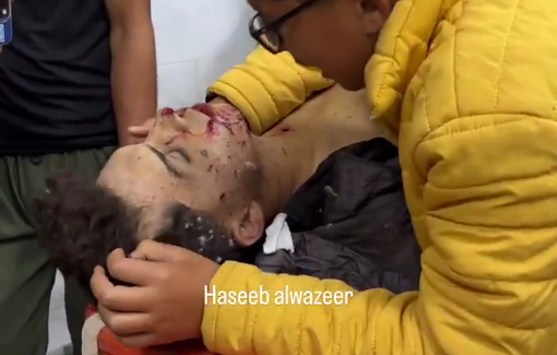 Thumbnail preview image for the video titled: Young boy mourns his brother killed by Israeli strike of a café