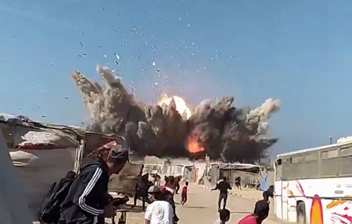 Thumbnail preview image for the video titled: Violent Israeli bombing of the "safe zone"