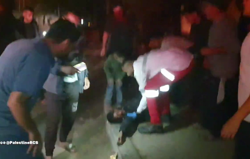 Thumbnail preview image for the video titled: Ambulance crews rescue the injured following Israeli bombing of tents