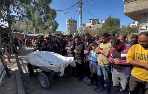 Thumbnail preview image for the video titled: Funeral prayer men killed by Israel while carrying the injured to hospital