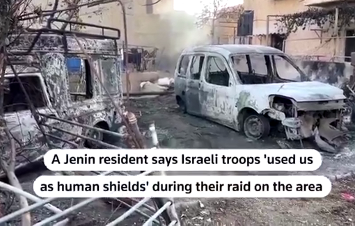 Thumbnail preview image for the video titled: Palestinian used as a human shield by the IDF in Jenin on July 2023