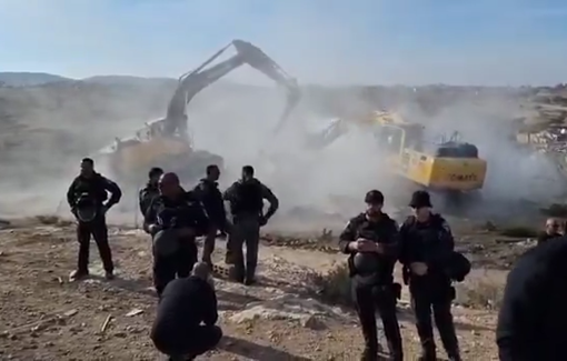 Thumbnail preview image for the video titled: Israeli occupation forces demolish the village mosque at Umm al-Hiran