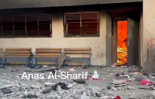 Thumbnail preview image for the video titled: Fire breaks out at Salah al-Din school following Israeli strike