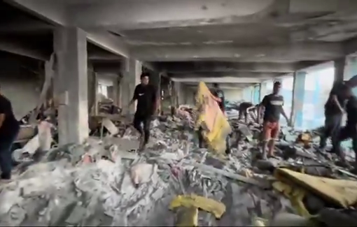 Thumbnail preview image for the video titled: Displaced people torn to shreds following Israeli bombing of Abu Asi school