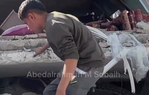 Thumbnail preview image for the video titled: Search and rescue efforts at Abu Riyala house following Israeli bombing