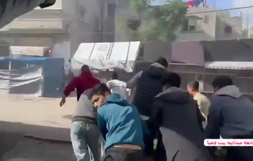 Thumbnail preview image for the video titled: Israel targeted people filling water tanks at the gate of Beit Lahia School