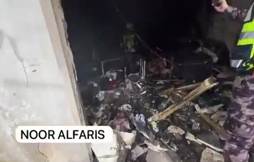 Thumbnail preview image for the video titled: Israeli forces set fire to a clothing store near Al-Hisan roundabout in Jenin