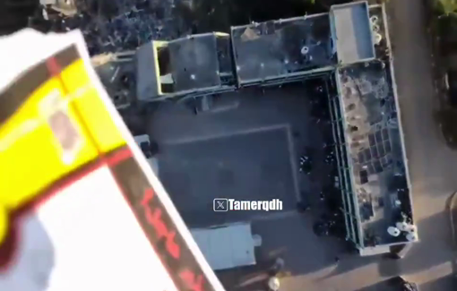 Thumbnail preview image for the video titled: IDF drone captures the moment it dropped displacement leaflets over a school in Gazaangle