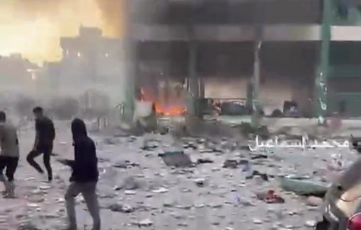 Thumbnail preview image for the video titled: Fire breaks out at Khalid ibn al-Walid school following Israeli bombing