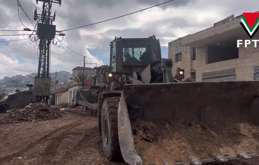 Thumbnail preview image for the video titled: The destruction of Al-Aloub neighborhood infrastructure by Israeli forces during their raid