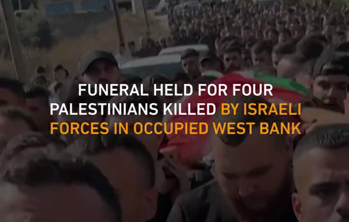 Thumbnail preview image for the video titled: People hold a funeral in Qabatiyah for four Palestinians killed by Israeli forces