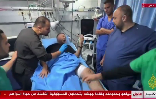 Thumbnail preview image for the video titled: Dr. Abu Safiya injured by Israeli drones attacks on Kamal Adwan Hospital