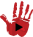 The logo for TikTok Genocide: a Red red hand, evocative of a bloody hand, with a play button in the middle.
